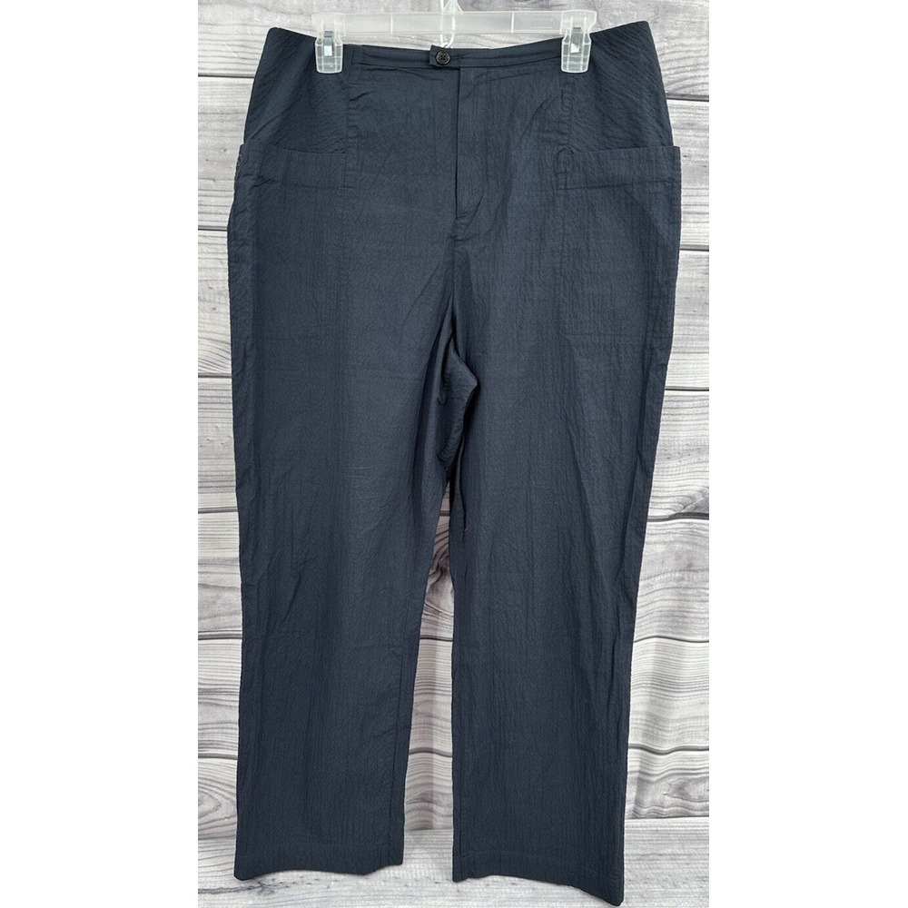 UNIQLO STRAIGHT LEG CRINKLE FABRIC CARGO PANTS Women Large NAVY BLUE LIGHTWEIGHT